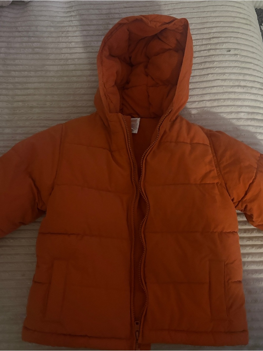 Kids Orange Hooded Puffer Jacket